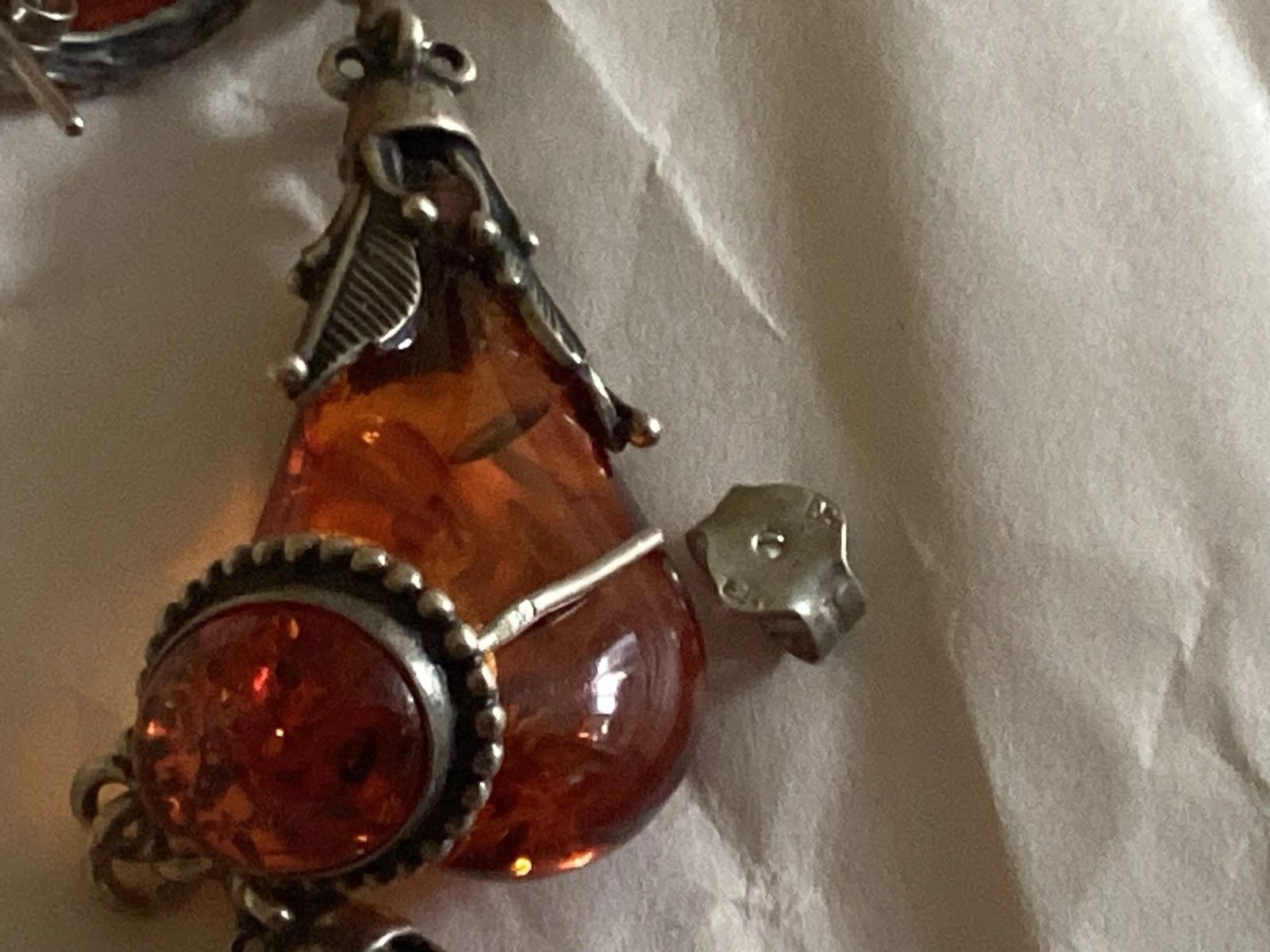Oorbel met 925 zilver en barnsteen – photo 2